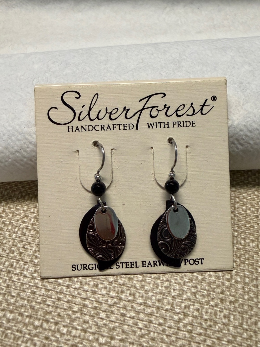 Silver Forest Black and Silver Layered Teardrop Earrings